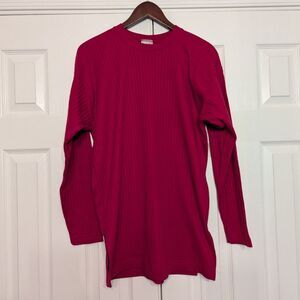 Vintage Ivy Ribbed Long Sleeve Tunic Top Magenta Pink Side Slits Women's M